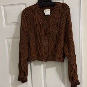 Brown Cable Knit Button-Front Women's Sweater